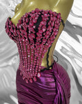 Rose Red Luxury Rhinestone Vest Top Skirt Set Fashion Party Valentine's Day Music Festival Stage Outfit Vestidos Elegantes Mujer