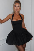 Elegant Red Backless Corset Halter Mini Dress Women Puff Hem Short Dresses Summer Evening Party Birthday Wedding Guest Cocktail
