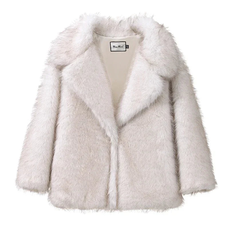 2026 Winter Faux Fur Coat Women Brand Fashion Fluffy Fox Fur Outerwear Overcoat Girl Street Style Furry Warm Jacket