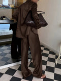 Brown Spliced Folds Two Piece Set Female Lapel Long Sleeve Shirt Vintage Commute Women's Trousers Sets Fashion New