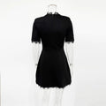 Sexy Lace Spliced Stand Collar Dress Women Summer Solid Slim High Waist Short Sleeves Leisure Dress Female Party Dress