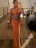 Braid New Trend 2 Piece Set Women Beach Y2K Sexy Crop Tops+Patchwork Wrap Skirt Party Elegant Vacation Slim Clubwear