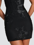 Hot Girl Spaghetti Strap Mini Dresses for Women Square Collar Sleeveless Fish Bone Tunic 3D Decoration Dress Female