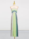 Colorblock Striped Holiday Long Dresses for Women Halter Sleeveless Slimming High Waist Backless Temperament Dress Female