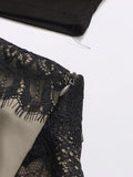 Hit Color Irregular Lace Midi Dress for Women O Neck Short Sleeves Cut Out Waist Lace Trim Skirt for Stylish Party