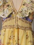 Luxurious Party Folds Design Draped Dress for Women V Neck Flying Sleeve Tunic Floral Printing Vintage Midi Dresses Female