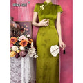 Olive Girl Green Flowing Sleeve Qipao for Ren Faire 2026 Garden Wedding Fairycore Photoshoot Everyday Wear S-XXL XS-3XL Plus Size Flowing Sleeve Romantic Garden Party Editorial Not Costume Qipao Cheongsam Chinese Dress Chinese Heritage Fashion Women