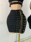 Women's Glitter Crop Top Short Skirt Bandage Sets Nightclub Performance Outfit Two Pieces Party Birthday Clothing