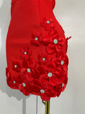 Women Crystal 3D Flowers Sexy Sleeveless V-neck Bandage Dresses Elegant Celebrate Evening Party Gown Birthday Club Party Dresses