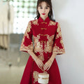 Summer Plus Size Red Toast Dress Bride Cheongsam Dress Chinese Style Wedding Engagement Toast Qipao Dress for Women