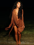 Y2K Halter Dress Women See Through Backless Full Sleeve Irregular Coquette Sexy Midnight Beach Vacation Mini Bodycon
