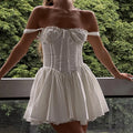 Elegant Lace Corset Casual White Short Ballet Dress Square Collar A-line Bandage Mini Dresses Sweet Y2K Black 2025 Summer New In