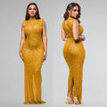 Fall Diamonds Hot Rhinestones O-neck Women Sleeveless Bodycon Long Dress Birthday Party Evening Prom Maxi Dresses