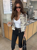 Zebra Print Cropped Shirt Jacket Women Long Sleeve Button Down Casual Loose Outerwear Autumn Female Casual Streetwear Outfit