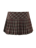 Edgy Street Style Plaid Mini Skirts for Women Low Waist Metal Ring Accent Pleated Hem for Vintage Music Festival