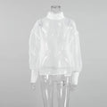 Solid Loose Fashion Blouse for Women Stand Neck Long Sleeves Patchwork Sheer Elegant T Shirts Female Clothing New