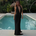 Elegant Backless Long Dress Sexy Women's Deep V Ruched Split Curvy Maxi Dresses Evening Party Beach Pool Summer Pink Yellow New