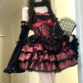 Olivegirl Black and Red Lolita Dress JSK Sweet Hotsweet Iolita Dress Cute Anime Cosplay Female Dress Birthday Party Party