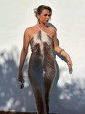 Solid Slimming Sexy Long Dresses for Women Halter Sleeveless High Waist Temperament Dress Female New