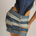 Slimming Sexy Irregualar Skirt For Women High Waist Holloe Out Patchwork Buttons Temperament Denim Skirts Female