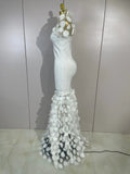 Women Elegant Flower Lace-Edged Sleeveless Bodycon Long Bandage Dress Sexy Evening Party Birthday Prom Formal Wedding Guest Gown