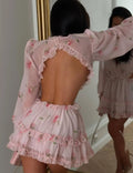 Sweetheart Neck Floral Ruffle Chiffon Dress Women's Pink Floral Print Ruffle Long Sleeve Mini Dressess Party Mini Vestidos 2026