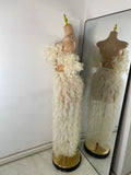 Women Mesh Lace Sexy Openback Two Pieces Sequins Floor-Length Outfit Night Club Skirt Suits Dancer Singer Performance Costume