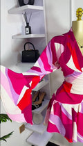 Women Tie Dye Print Flare Long Sleeve Wrap V-neck with Sashes Ruffle Dress 2026 Elegant Vacation Party Birthday Dresses