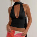 Women's Sexy Tank Top Summer Sleeveless Bandage Hollow Hanging Neck Tops New V-Neck High Waist Party Club T-Shirt Tops
