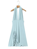Vacation Pink Backless Mini Dress Female Plunge Neck Sleeveless Slimming Asymmetrical Hem for Urban Street Style