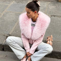 Elegant Faux Fur Coats Women's Warm Puffy Slim Long-Sleeve Collared Cardigan Winter Fashion High-Street Women Outwear