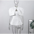 Women Chic Top 2 Piece Set Elegant Stand Collar Cape Sleeveless Slim Off Shoulder Slim Tops Suit Female Chic Casual Party Wear