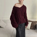 Women's Cable Knit Sweater V Neck Long Sleeve Oversized Loose Chunky Twist Pullover Tops Casual Autumn Retro Commute Top