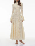 White Loose Spliced Lace Chic Dresses for Women O Neck Long Sleeve French Elegant Dress Female Summer Fashion Style Clothing