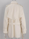 Women's Double Breasted Trench Coat Lapel Waist-Cinching Lace Up Mid Length Windbreaker Jacket Autumn Casual Street Coat