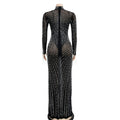 Women Rhinestone Dress with Bodysuit 2 Piece Set Sexy See Through Hot Drilling Evening Gowns Birthday Bodycon Party Dress