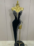 Sexy Strapless Shinning Rhinestones Bodycon Bandage Long Dress Women Fashion Celebrate Evening Party Vestido