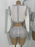 Women's Rhinestones Top Shorts Sets Nightclub Show Three Pieces Outfit Nightclub Performance Singer Dance Costume Stage Wear
