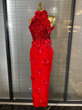 Black Red Women Shining Sequins Florals Sexy O-Neck Bodycon Bandage Long Dress Evening Party Christmas Birthday Outfit
