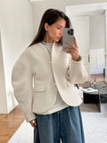 Temperament Solid Woolen Coat for Women V Neck Horn Sleeves Fashionable Designer Jackets Female Autumn New Style