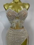 Sparkly Sequin Beading Sexy Strapless Two Pieces Set Women Evening Celebrate Nightclub Party Luxury Birthday Dress Stage Costume