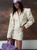 Floral Print Blazer Women's Skirt Set Elegant Cropped Jacket Mini Skirt Two Piece Set Spring Business 2026 Casual Outfit New