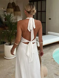 Halter Backless Maxi Dress For Women Lace Up Plunge Higt Waist Split Sexy Holiday Long Dress Elegant Club Party Vestidos