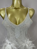Luxury Sparkling Diamond Feather Sexy V-Neck Sequined Halter Mini Dress 2026 New Women Celebrate Birthday Party Cocktail Dreses