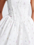 Colorblock Printing Designer Dresses For Women Strapless Sleeveless High Waist A Line Dress Female Fashion Style
