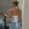 White Lace Camisole Women's Summer Sexy See-through Lace Patchwork Bodycon Tank Top Elegant Backless New Women's Tops
