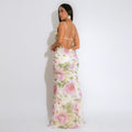 Flower Print Sequin Long Dress for Women Sexy Spaghetti Strap High Slit Maxi Dress Vacation Party Birthday Prom Summer Robe