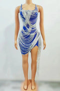 Dress Manufacturer Small Orders Shinny Diamond Tassel Chain Bodycon Mini Dress Woman Sexy Runway Mujer Ropa
