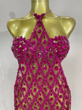 Sparkly Sequin Diamond MeshTransparent Top Dress Two Piece Set Women 2025 Sexy Evening Party Celebrate Birthday Photo Shoot Wear
