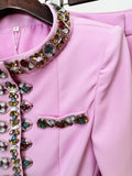 New Arrivals 2026 Designer Luxury Diamond Bead Suit Set Women's Hidden Button Blazer Pink Pencil Pants Suit 2pcs Outfit